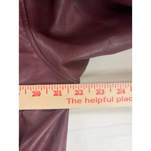 Wild Fable Burgundy Faux Leather Bomber Jacket Removable Faux Fur Collar Size S - Image 5