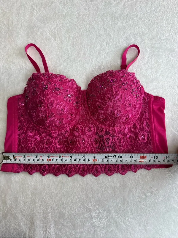 Windsor Pink Lace Corset Bustier Top Rhinestone Y2K Party Crop - Image 7