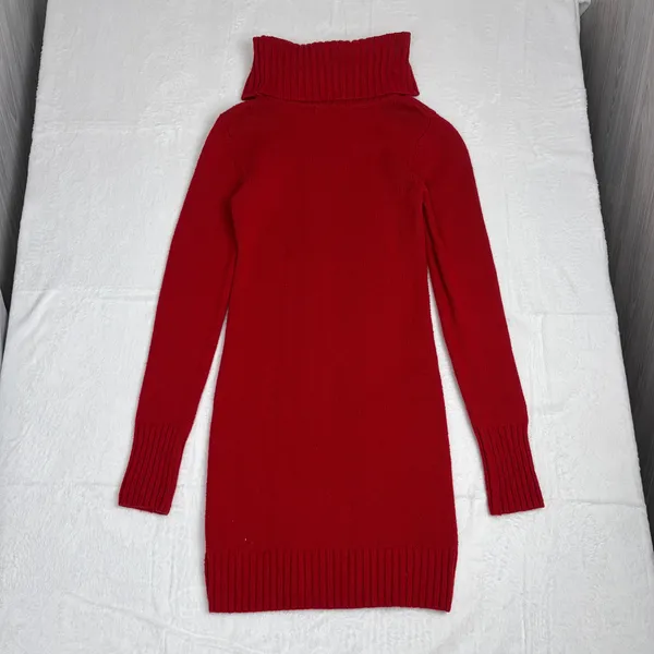 GUESS Cable-Knit Turtleneck Sweater Dress Women's M Red Parisian Holiday Party - Image 2