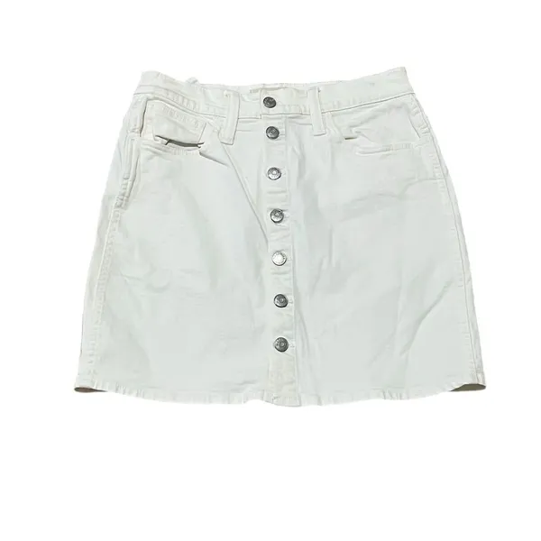 Madewell Women's White Denim Button-Front Mini Skirt Size 28 - Image 3