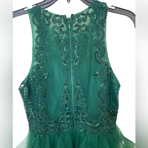 Princess Scoop Short Tulle Lace Homecoming Mini Dress With Sequins Dark Green - Image 8