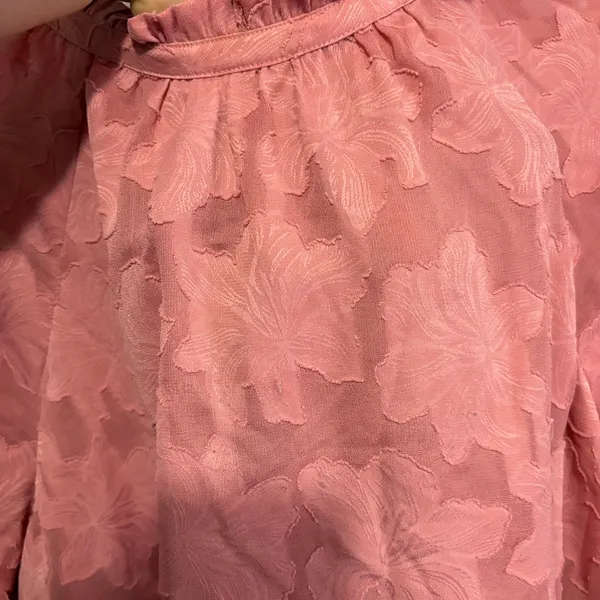 LOFT Pink Floral Jacquard Ruffle Sleeve Blouse Top 764142 L - Image 3