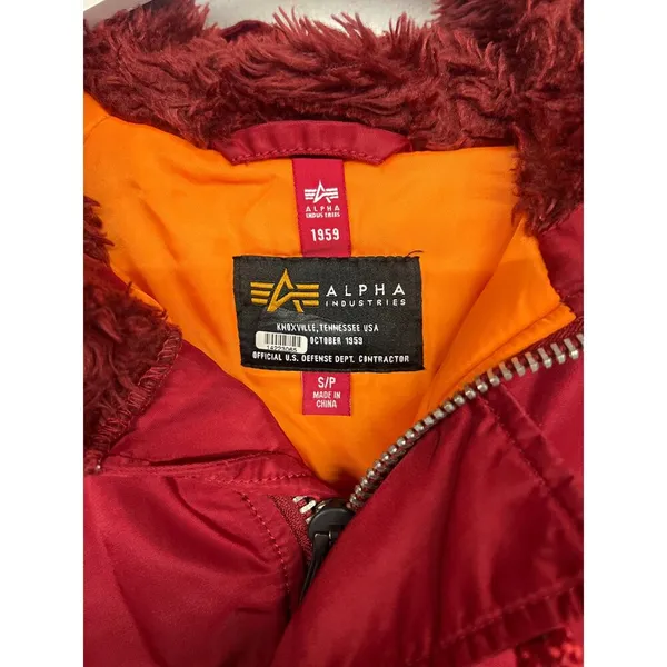 Alpha industries Sz Small Red Faux Fur Hood N-3B Waterproof Winter Parka jacket - Image 6