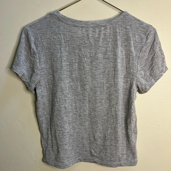 aerie Gray Ribbed Short Sleeve Crew‎ Tee - Image 3