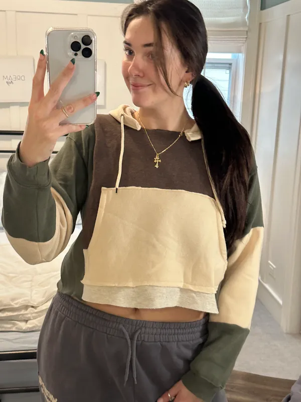 Custom Handmade 1of1 Patchwork Hoodie Tan Size L - Image 4