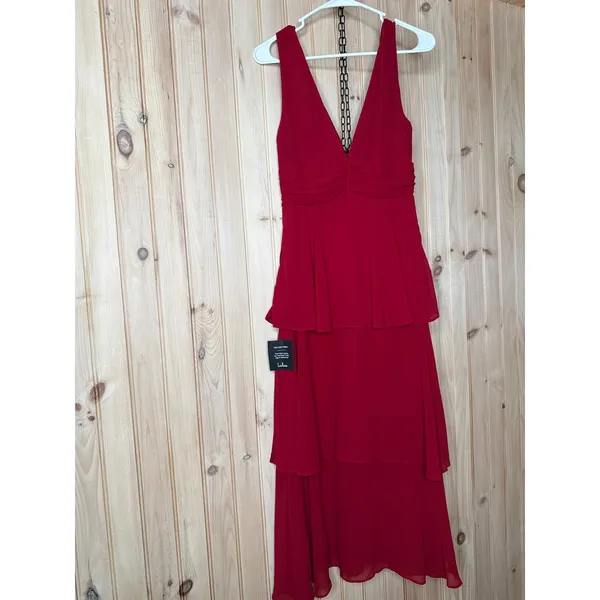 NWT Lulus Celebration Time Red Sleeveless Tiered Midi Dress Holiday Party Sz S - Image 6