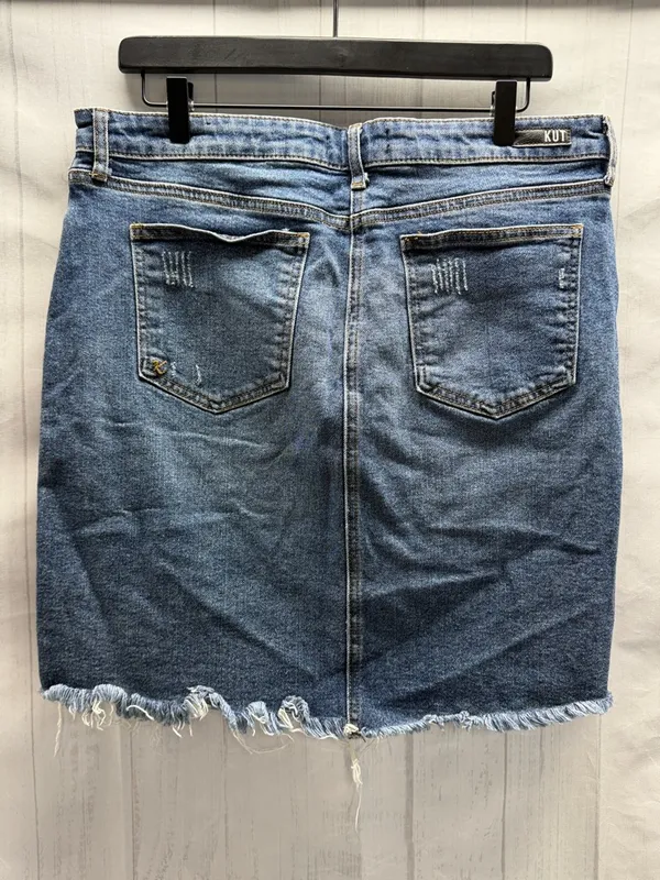 Kut from the Kloth Hannah Denim Distressed Frayed Hem Mini Jean Skirt 14 - Image 2