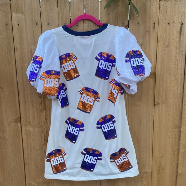 Queen of Sparkles Clemson Gameday Football Jersey Tshirt Dress XS Orange Purple - Image 4