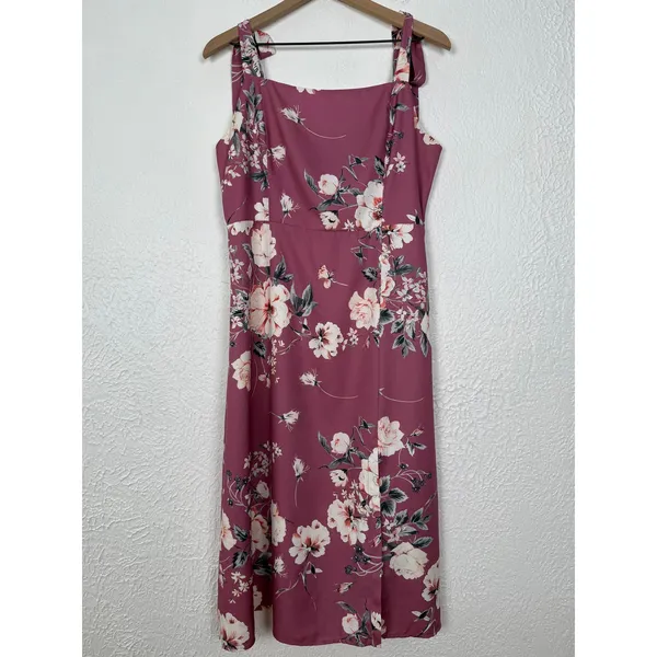Petal & Pup Laurel Midi Dress Dark Rose Floral Square Neck Tie Strap Size 12 - Image 2