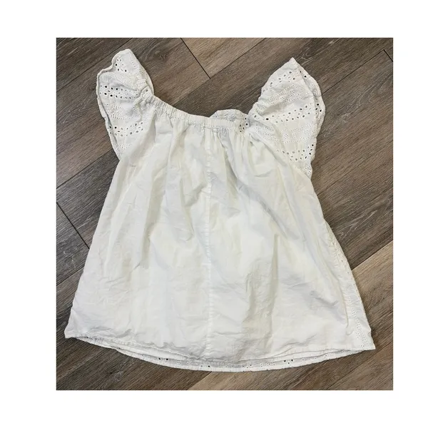 Eri + Ali Anthropologie White Eyelet Off Shoulder Blouse XS Boho Ruffle Top - Image 5