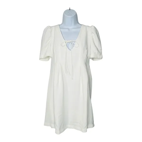 Line & Dot Mini Dress Womens Small White‎ Puff Sleeve Babydoll Tie Front Revolve - Image 2