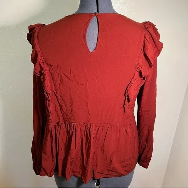 Loft Women's Size Large Wild Currant Ruffle-Sleeve Peplum Top Burnt‎ Red Orange - Image 8