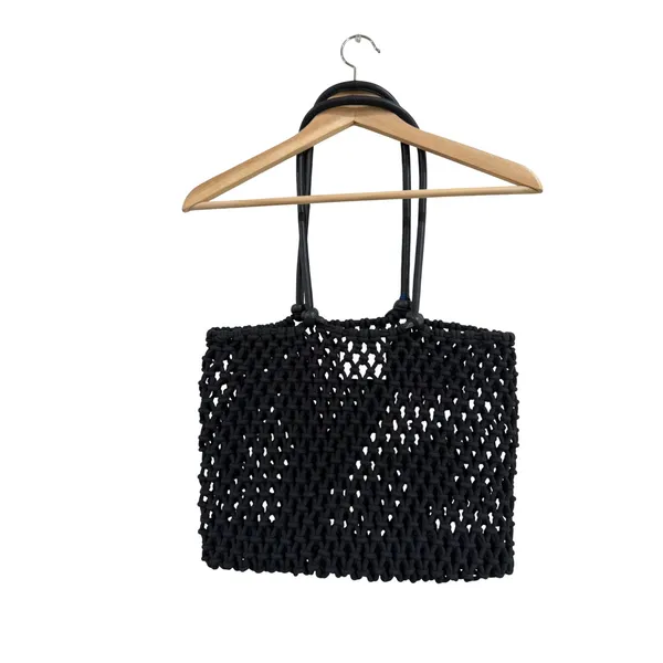 Clare V Black Sandy Tote Bag Cotton Rope Macrame Leather Handles NWT - Image 5