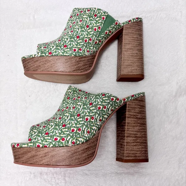 NWT Lisa Vicky Joy Green Botanical Print Platform Mule Clog Heels Size 9 - Image 11