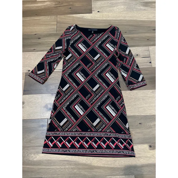 White House Black Market Dress Size M Geometric Shift Stretch Long Sleeves - Image 4