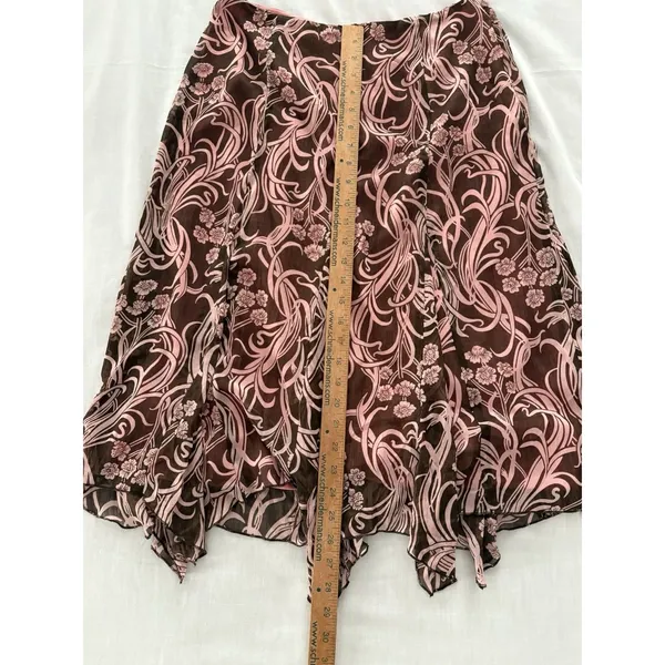 Y2k Skirt Pink & Brown Floral Fairycore Fairy Whimsy Size 6 Lined Silky Cato - Image 11