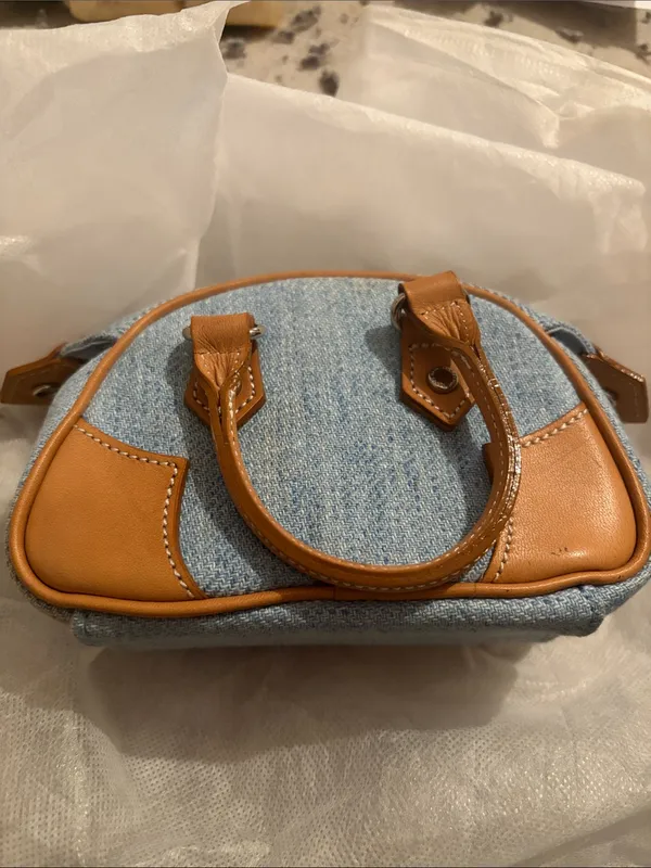 Denim & Tan Mini Satchel Handbag - Stylish Women's Purse Burberry - Image 2