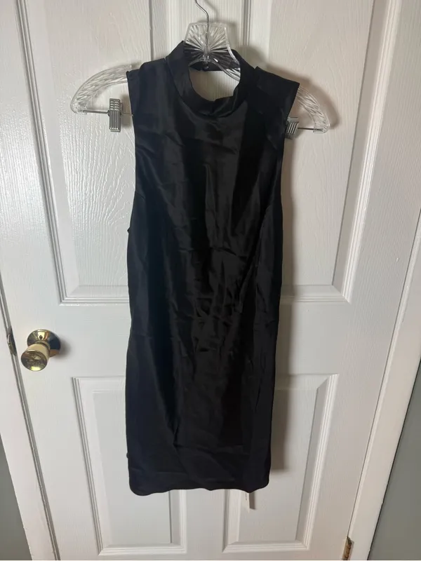 Reformation Rubia Satin Mini Dress in Black 6 - Image 2
