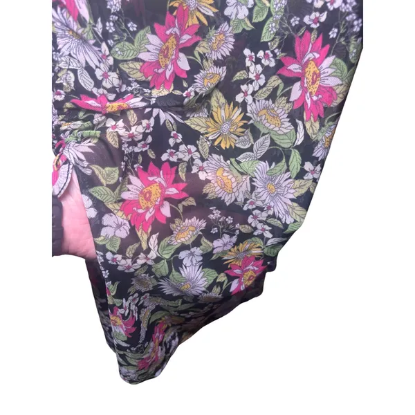No Comment Women Maxi Dress M Black Floral Mesh Spaghetti Strap Boho Cinched Hem - Image 6