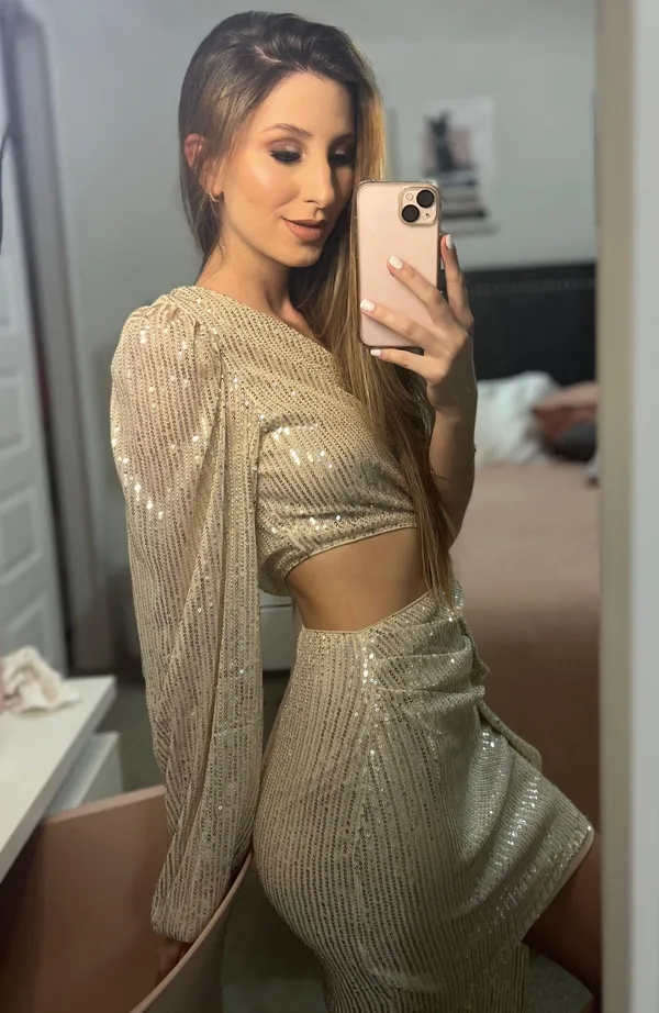 Double Crazy One Shoulder Cut Out Draped Side Sequin Bodycon Cocktail Dress - Image 5