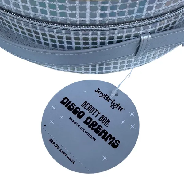 JoyBright Disco Dreams Beauty Box Silver Holographic Round Train Case Mirror NWT - Image 8