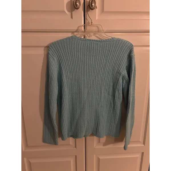 Talbots Womens Light Blue 100% Cotton Cable Knit Crew Neck Sweater‎ Size L - Image 5