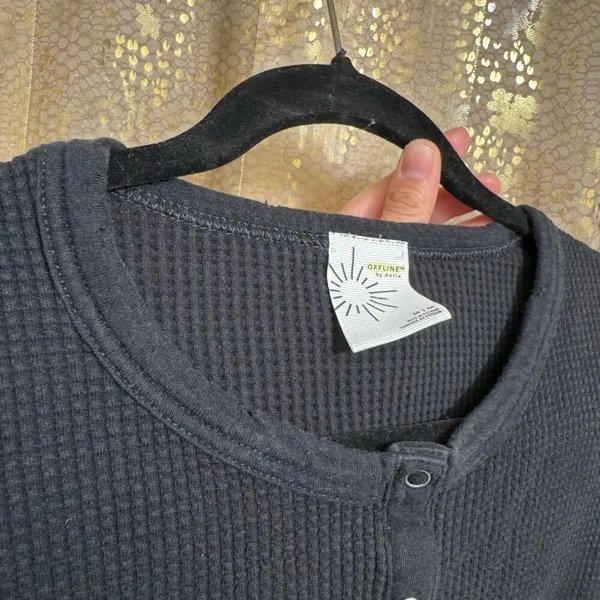 Aerie Black Boho Henley Waffle Long Sleeve Tunic Style Top Oversized Med - Image 7