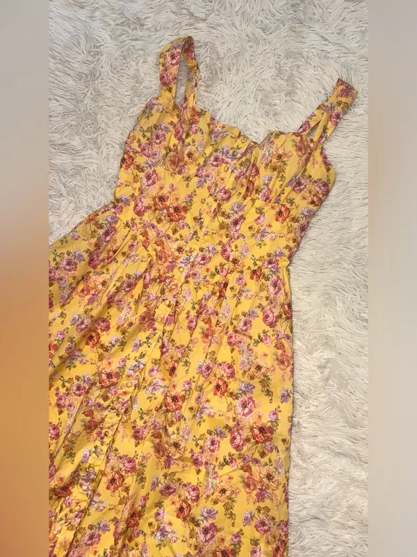 NEW House Of CB Tatiana Butter Yellow Floral Print Midi Sundress Sz XL L+ - Image 7