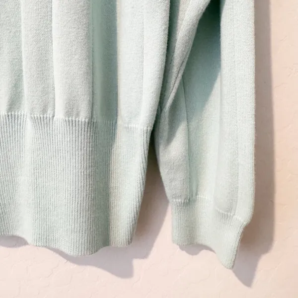 Dressbarn Sweater Size Large Blue Vintage Mock‎ Neck Ribbed Trim Coquette Core - Image 2