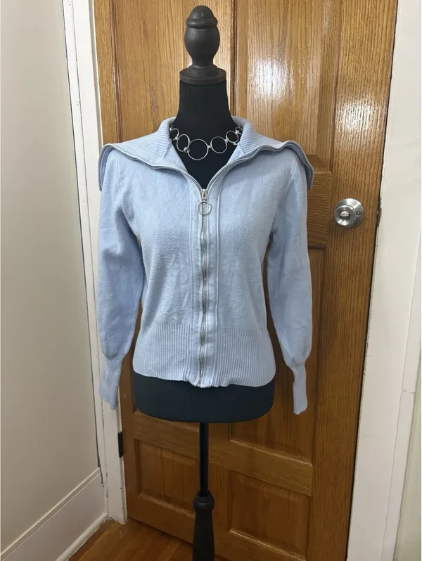 Magaschoni Size L Light Blue Zip Front Cardigan Sweater - Image 2