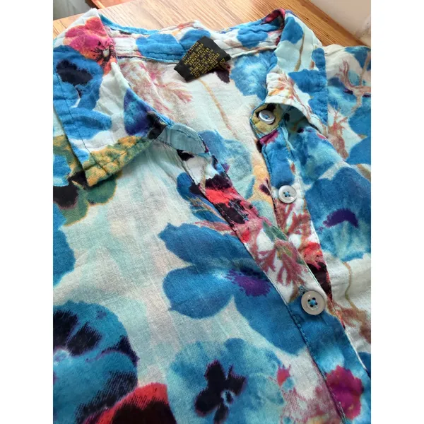 Jackpot Missy Floral Cotton Gauze Button Down Tunic Shirt Blue Size Large (est) - Image 11