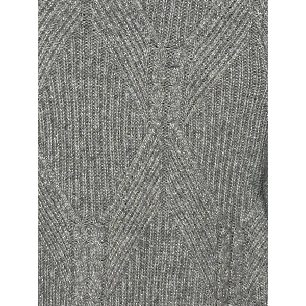 Liz Claiborne Sweater Womens Small Gray Metallic Knit Mock Neck Diamond Ribbed‎ - Image 3