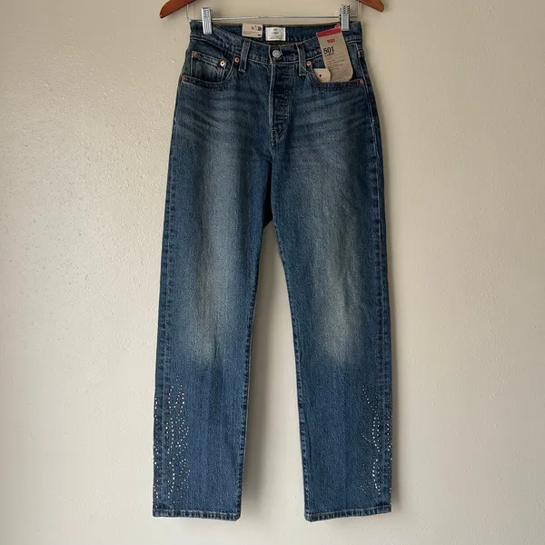 Levi’s 501 Curve Rhinestone Hem Jeans Size 28 - Image 2