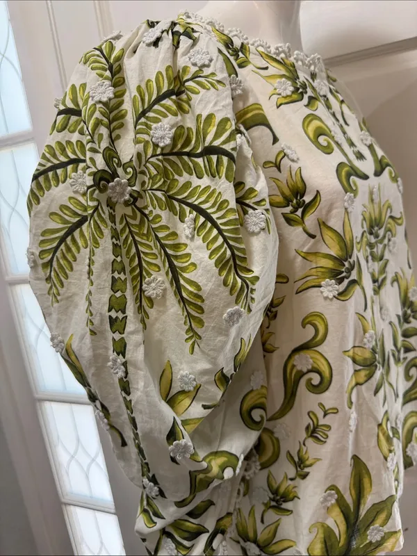 FARM RIO Milani Blouse Floral Puff-Sleeve Women's Top in Olive Green Size Large - Image 9