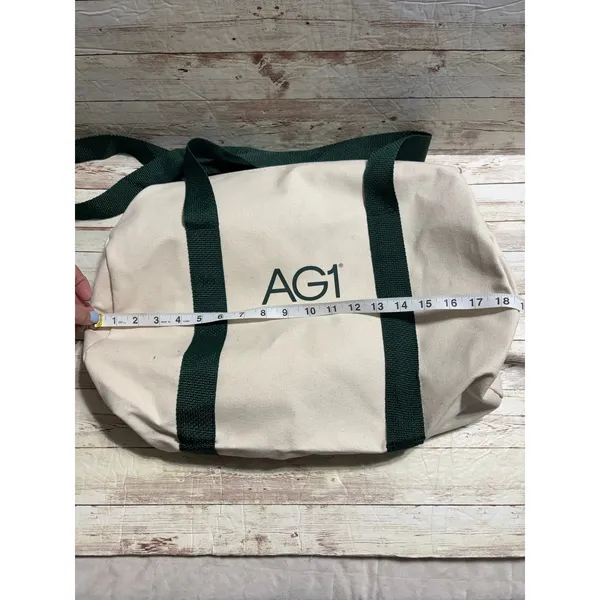 AG1 Athletic Greens Duffle Bag Cream Canvas Gray - Image 4