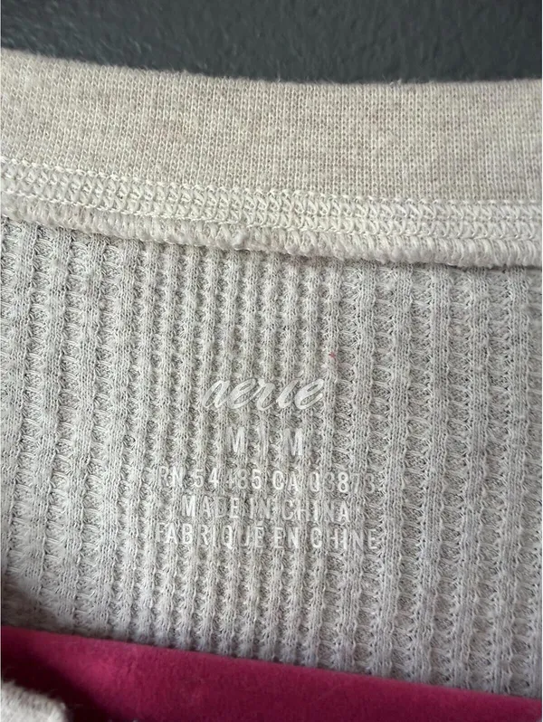 Aerie Cream Waffle Knit Henley Long Sleeve Thermal Top Size M - Image 4