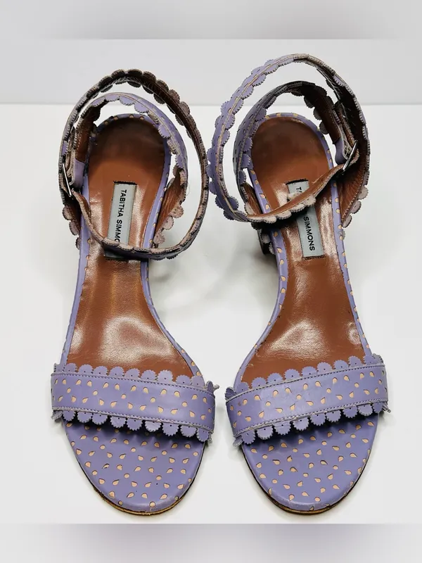 Tabitha Simmons Leticia Lavender Purple Perforated Leather Sandals Heels Shoes - Image 11