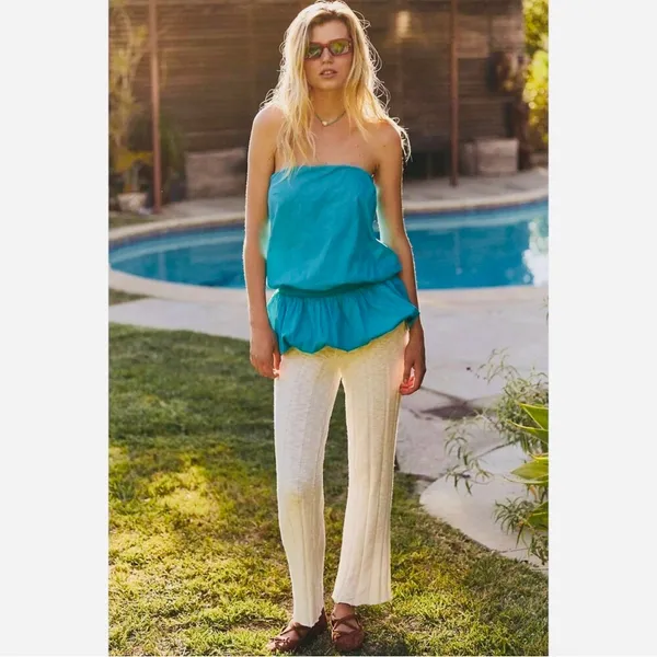 FREE PEOPLE Bea Bubble Tunic Convertible Micro-Mini Dress Scuba Blue Turquoise M - Image 2