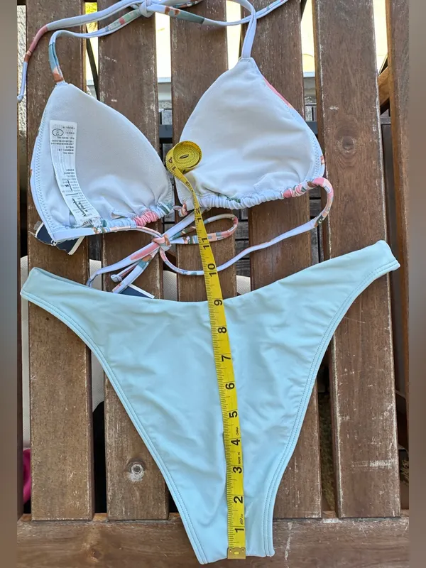 NWT Abercrombie & Fitch Bikini Set - Light Blue Postcard Pattern/Light Blue - S - Image 9