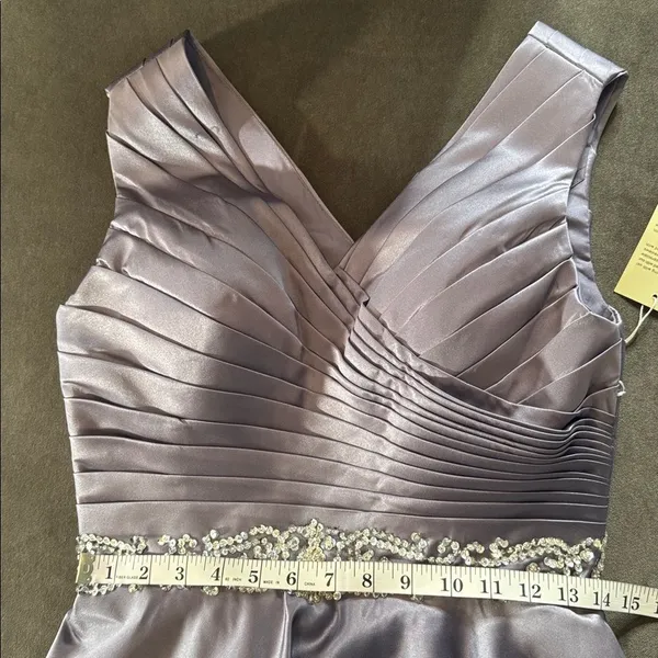 Women’s V-Neck Full Length Satin Formal Prom Dress Zip Up Back Size S NWT - Image 9