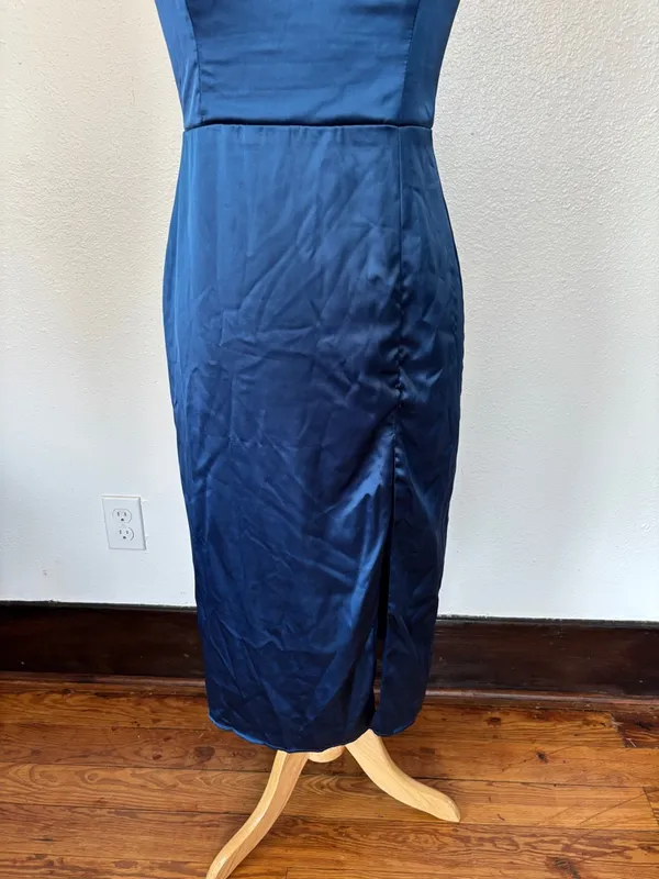 Lulu's Deep Blue Satin Square-Neck Midi Dress - Image 3