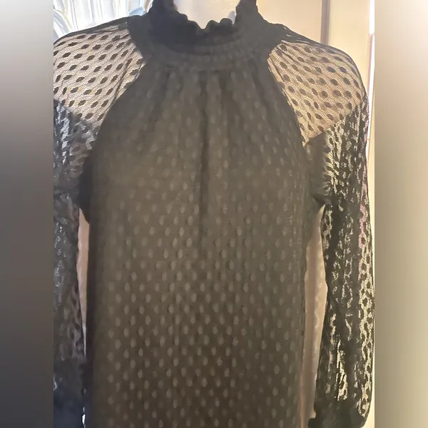 Nina Leonard‎ Black Dress with Sheer Long Sleeves - Image 3