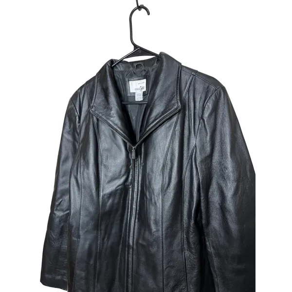 Vintage East 5th Black Genuine Leather Zipper Front‎ Jacket Women's Medium - Image 2