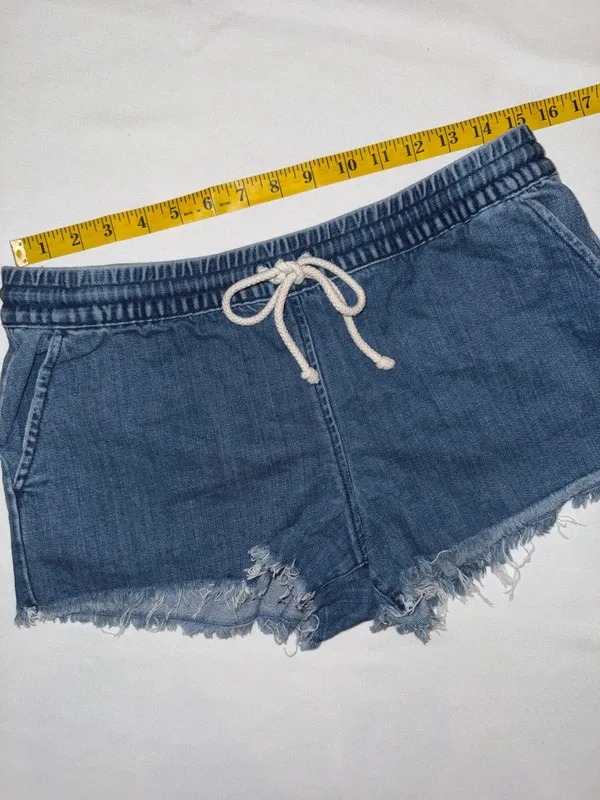 aerie Denim Frayed Drawstring Shorts • Blue • Size Medium EUC - Image 8