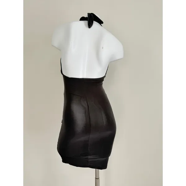 joyce leslie halter bodycon mini dress xxsmall deep-V y2k goth cyber 90s Vintage - Image 11