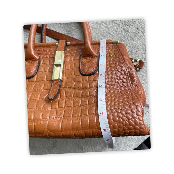 Brown Croc Embossed Satchel Handbag Crossbody Tote Purse Structured Bag - Image 8