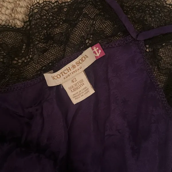 Scotch & Soda deep Purple Slip Dress slit Black Lace size 42 Shorter Length XL - Image 4