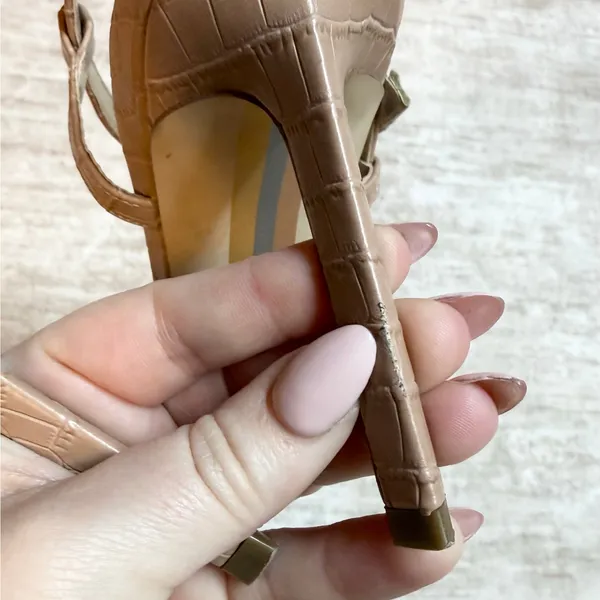 Sam Edelman Women’s 9 Tan Nude Croc Print Ankle Strap Round Toe High Heels - Image 7