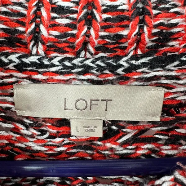 Loft size large chunky knit mock neck pullover sweater orange black‎ white - Image 4