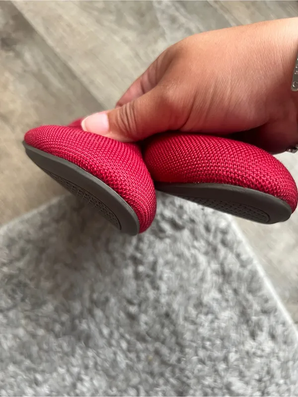Rothy's Red Knit Pointed Ballet Flats with Blue Trim - Image 11